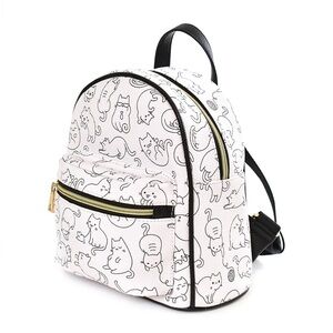 Cute Cat Print Kids Backpack - White